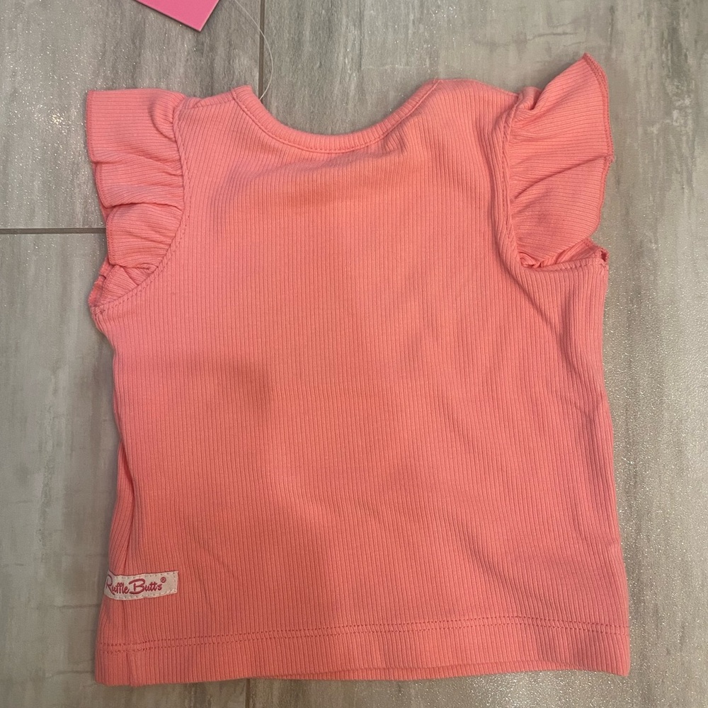 NWT RuffleButts Bubble Gum Pink Ribbed Texture Flutter Sleeve T-Shirt, 3-6M - Picture 8 of 8